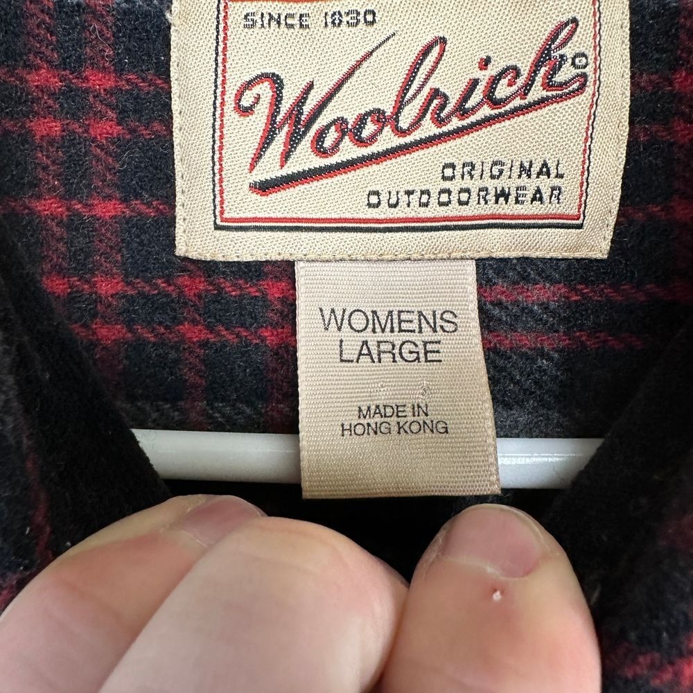 Woolrich Flannel Shirt Womens Large Red Black Plaid Button Up Elbow Patch Casual - Picture 5 of 9